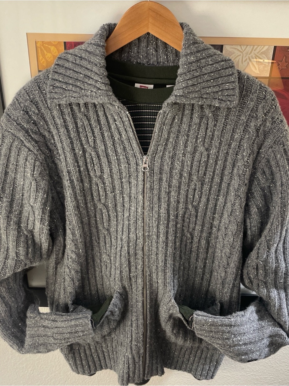 Levi's Gray Speckled Cable-Knit Zip Sweater